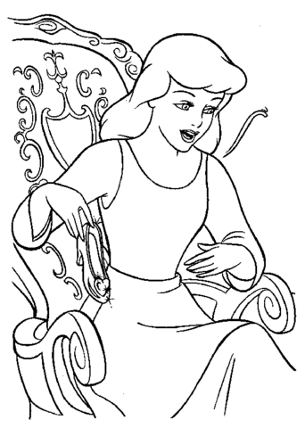 Cinderella Will Try Her Shoe  Coloring Page